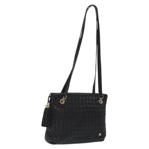 BALLY Quilted Shoulder Bag Leather Black Gold Auth BA1832 - Picture 1 of 15